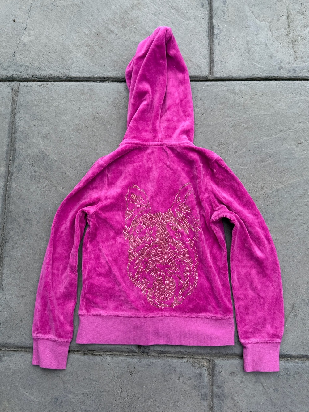 Juicy Couture Hot Pink Velour Hoodie with Rhinestone Dog